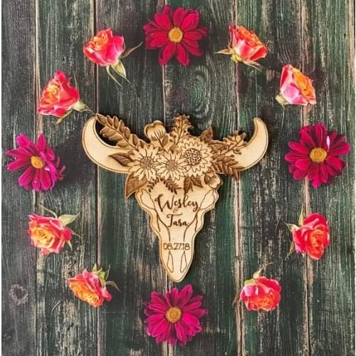 Cow Skull Floral Wedding Favor, 3" Wedding Favor Magnet, Bride, Groom, Gift, Save the Date