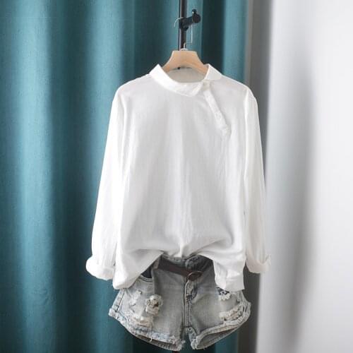 Lamtrip Unique Side Buttons Design Peter Pan Collar Long Sleeve White Shirt Preppy Style Personalized Top 2021 Autumn