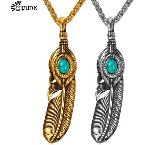 Dream Catcher Leaves Necklaces Synthetic Bead Stainless Steel Gold color Jewelry P2251G