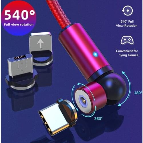 Magnetic Charge Micro USB Cable Fast Charging Magnet Charger For iPhone USB Type C Cable 180° + 360° Mobile Phone Game Cord Wire