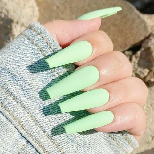 Fashion 24 Pcs / Set Matte Full Cover False Nails Long Ballet Tips False Nails With Glue Nail Art Manicure French Manicure Tools