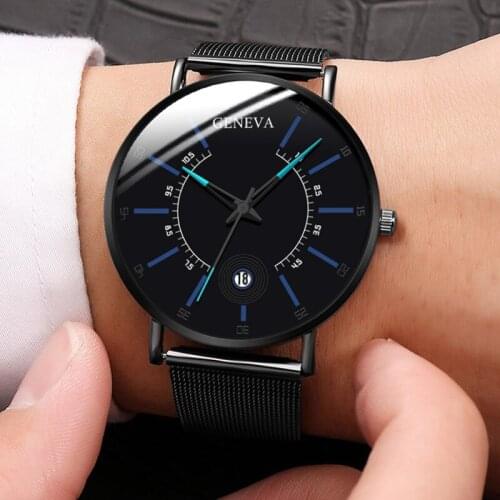 Watch Men Fashion Luxury Ultra-Thin Mens Business Minimalist Watches Stainless Steel Mesh Band Analog Quartz Wrist Watch Male