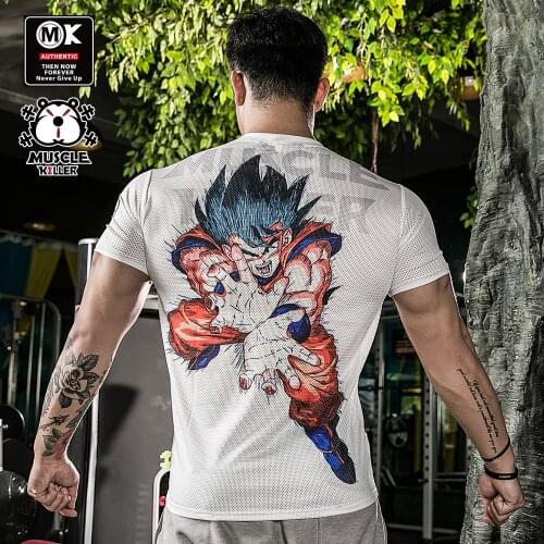 Muscle killer wukong mesh ice breathable short sleeve fitness campaign half sleeve men popular logo summer training outfit