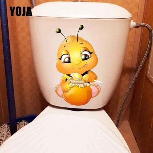 YOJA 14.2X23.3CM Intereting Cartoon Bee Wall Sticker Toilet Decal Bedroom Home Decor Modern Art T5-0941