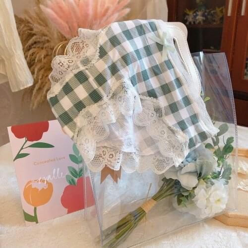 Small pure and fresh to sexy plaid lace edge bowknot breathable cotton crotch in purse buttock triangle underwear female