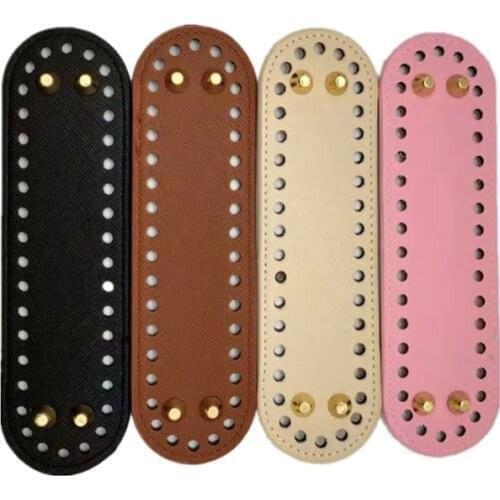 New Oval Craft Crochet Pad Women Bag Bottom Handmade Handbag Long Replacement PU Leather Accessories With Holes DIY Knitting