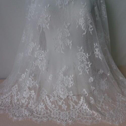 One Piece 150cm Width Free Shipping Exquisite White French Eyelash Lace Fabric Soft Gauze Fabric Wedding Dress Fabric
