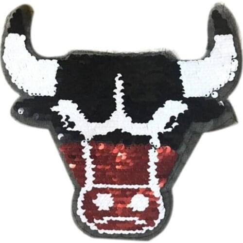 Patch deal with it clothes t shirt women stickers Reversible change color sequins cow head 20cm animal patches for clothing