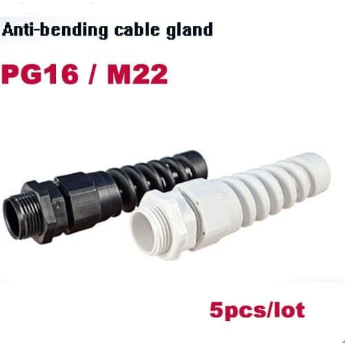 PG16 M22 5pcs Nylon Cable conduit Gland 10-14mm thread wire Plastic Flex Spiral Strain Relief cable connection longer conduit