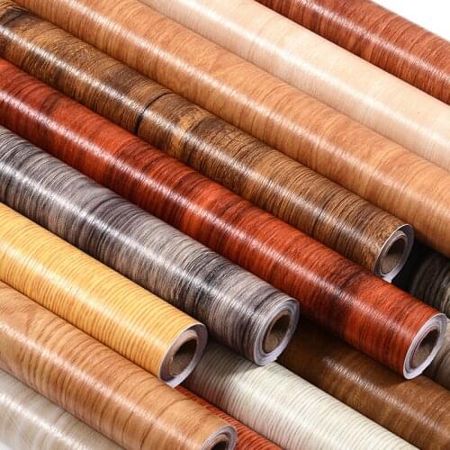 Wood Grain Self Adhesive Wallpaper DIY Waterproof Wall Stickers Kitchen Cabinets Shelf Liner Countertop Bathroom Home Decoration