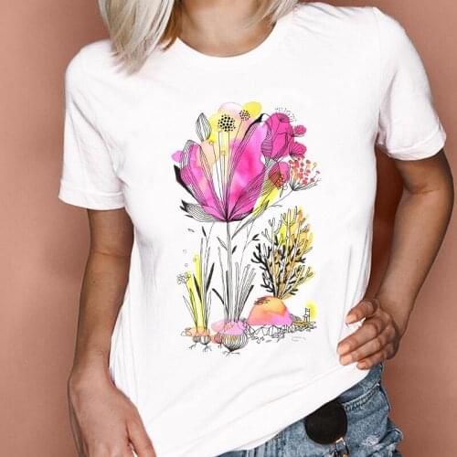 Women Graphic Clothing Watercolor Trend Flower Floral Fashion Cartoon Summer Print Female Clothes Tops Tees Tshirt T-Shirt