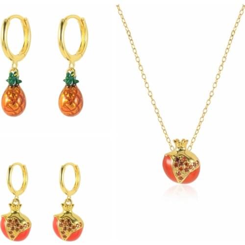 CANNER Fruit Earrings For Women Pineapple Pomegranate Necklace Enamel 925 Sterling Silver Earrings Hoops Pendientes Fine Jewelry