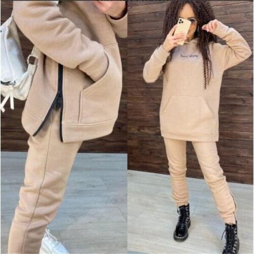 Winter Two Pieces Tracksuit Womens Warm Oversized Sweatshirt Hoodies Chandal Ropa De Mujer Sports Jogging Suits Female Sets