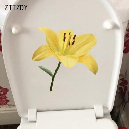 ZTTZDY 22.1*22CM Yellow Lily Creative WC Toilet Seat Stickers Home Decor Bedroom Wall Decal T2-0571