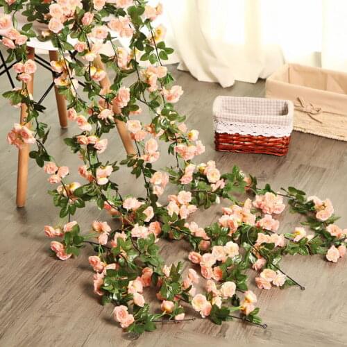 1.7M Simulation 69Heads Rose Flower Rattan Wall Hanging Decor Home Fake Flower Rattan Pipeline Decoration Wedding Wall Rose Vine