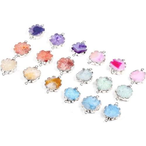 1pcs Natural Stone Connectors Flower Agated Pendant Plated For Jewelry Making Necklace Accessories Gift For Women 25x30mm