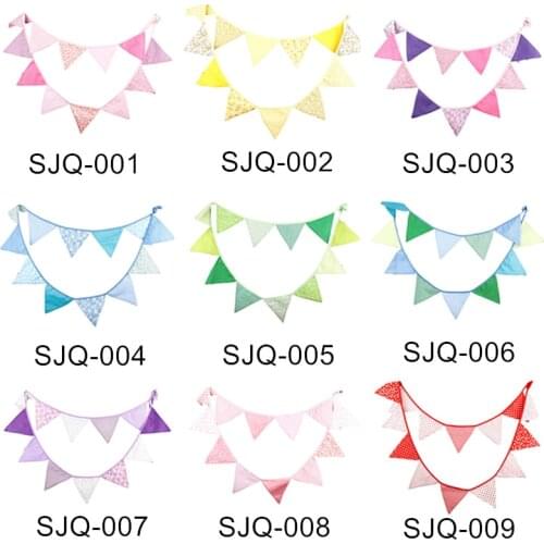 12 Flags 3.2m Handmade Cotton Fabric Bunting Pennant Flags Banner Garland Baby Show Home/Out Door Party Decorative Supplies