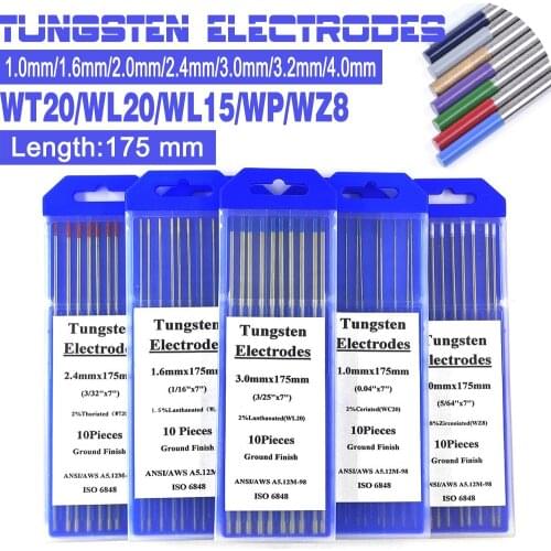 175mm Professional Tungsten Electrodes TIG Welding Rods 6" 1.0/1.6/2.0/2.4/3.0/3.2/4.0mm WL20 WT20 WC20 WL15 WZ8 WY20 WP WR