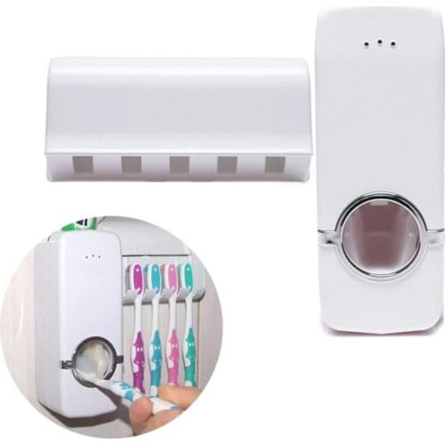 2pcs/Lset Holder Automatic Toothpaste Dispenser Toothbrush +5