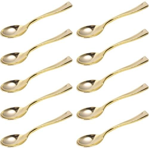 24Pcs Mini Spoons Plastic Cake Spoons Disposable Dessert Spoons Ice-cream Spoons for Home Shop Party Golden Rose Gold
