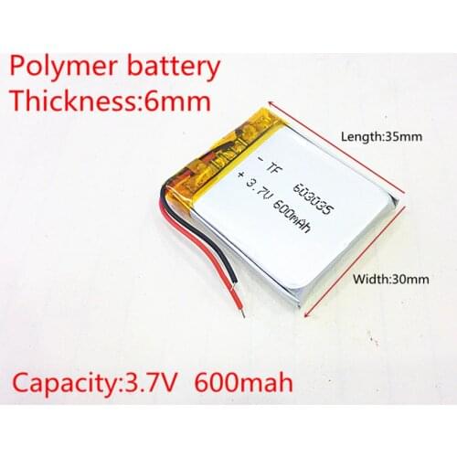 3.7V 600mAh 603035 Lithium Polymer Li-Po li ion Rechargeable Battery cells For Mp3 MP4 MP5 GPS