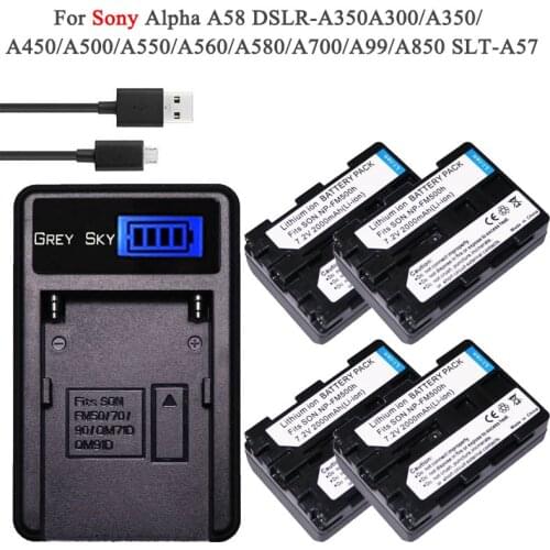2000mAh NP-FM500H NP FM500H NPFM500H Camera Battery+LCD Charger For Sony A57 A58 A65 A77 A99 A550 A560 A580 Battery L50