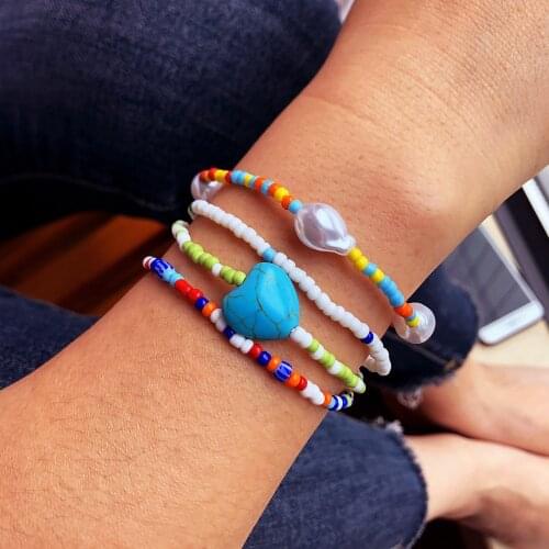 4pcs Bead Bracelet Fashion Peal Chain Multilayer Colorful Acrylic Beads Bracelet Sets