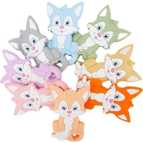 Chenkai 5PCS Fox Shape Silicone Baby Teether BPA Free Sensory Nursing Pacifier DIY Infant Necklace Pendant Teething Chewing Toys