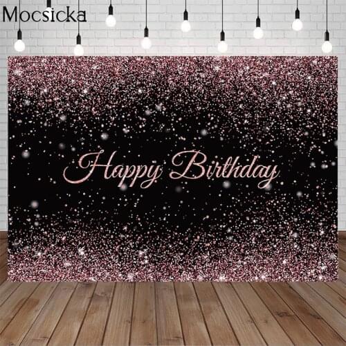 Rose Gold Pink Birthday Party Backdrop Black Glitter Shiny Photography Background Birthday Party Decoration Banner Photo Booth