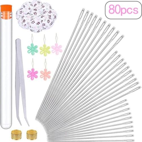 LMDZ 70 Pcs Straight Beading Needles Beading Embroidery Needles Threaders Needles Holder for Jewelry Making with Needle Bottle