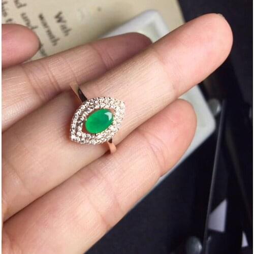 Natural emerald ring Free shipping 925 sterling silver 4*6mm gemstone Fine jewelry