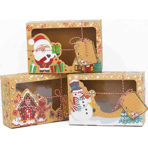 3pcs/lot Christmas Cookie Boxes Bakery Gift Boxes European Large Capacity Kraft Paper Box Kraft Paper Christmas Candy Box