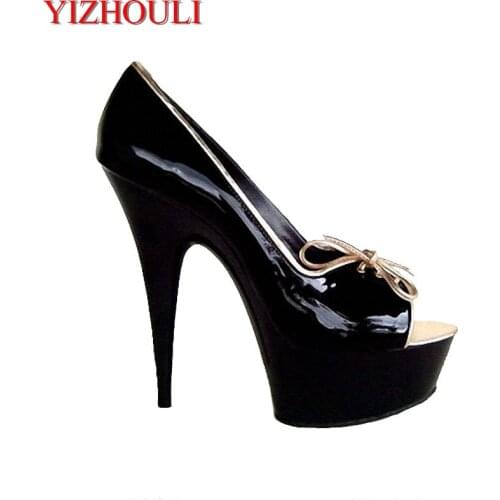 Fashionable Open Toe PU Patent Leather Platforms Women 15cm Sexy High Heel Shoes, Stiletto, Single Shoes, Wedding / Party Shoes