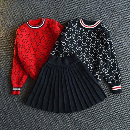 Fashion Two Piece Knitting Spring Summer Girls Dresses Set Coat Cotton Teenagers Toddler Outwear Children Clothes School Uniform