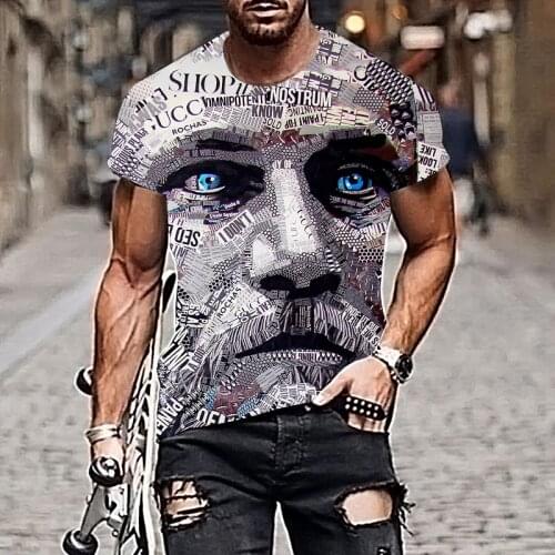 2021 Harajuku Men T-shirt Pattern New Style 3D Printing Hip-hop Cool Handsome Oversize Oil Paint Adult Clothes