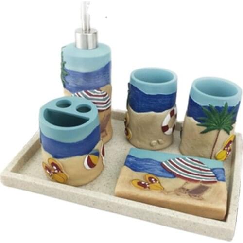 Creative Ocean Series Bathroom Five-Piece Toothbrush Holder Set Storage Tray Childrens Cartoon Mouthwash Cup Bathroom Supplies