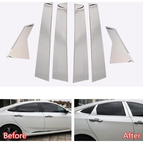 Stainless Steel Car Exterior Window Pillar Cover Trim Mouldings Styling For Honda Civic Sedan 10th Gen 2016 2017 2018
