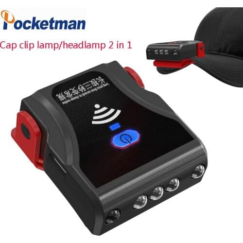 Headlamp cap clip lamp 2 in 1 multifunctional sensor headlamp clip 90° rotation USB rechargeable headlamp with built-in battery