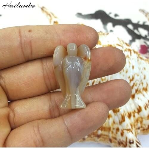 Hailambo New Natural Agates Bead Standing Angel Statue Carved Angel Wing Figurine Pendant Charms Classic Lucky Jewelry TS04A