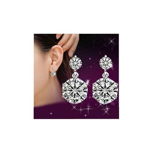 Wholesale Fashion Jewelry Silver Plated Crystal Round Ear Stud Earrings Ear Rings Pendant