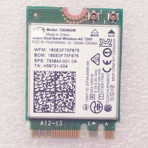Original Dual Band Wireless-AC 7265 7265NGW 802.11 ac 2x2 WiFi + Bluetooth 4.0 combination WLAN adapter