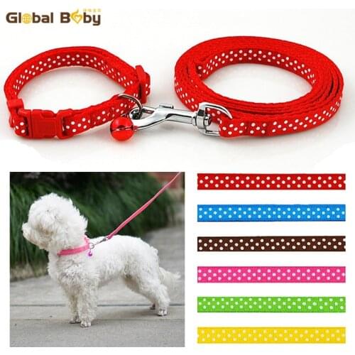 6 Colors 1.0cm Width Polka Dot Style Dog Collar Nylon Pet Collar and Leash Lead Set
