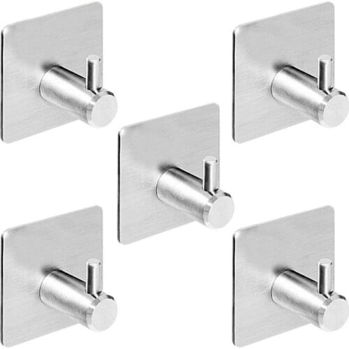 Pack 5 Hooks self-adhesive hook, bag 5 304 stainless steel hat towel robes hanger hanger bathroom kitchen washroom closet