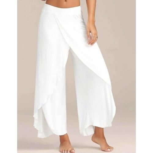 Womens Sporty Loose Culottes Wide Leg Pants Solid Colored Layered Split Womens pants