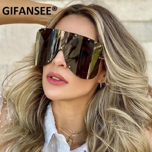 GIFANSEE Shield Visor Mask Sunglasses Women Men 2020 Oversized Vintage Windproof Glasses One Peice Big Frame Goggles Sun Glasses
