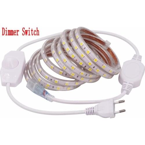 220V LED Strip Light Dimmable 5050 SMD 60LED/M Waterproof LED Ribbon Home Outdoor Garden Lighting with EU Plug/Dimmer Switch