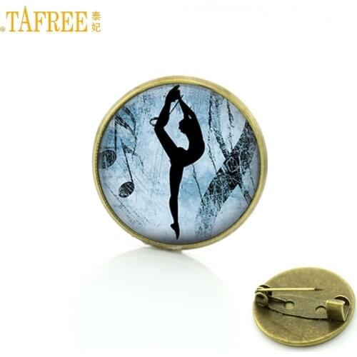 TAFREE vintage ballet dance silhouette glass cabochon brooch pins Degas Dancers Ballerina badge brooches women jewelry CT142