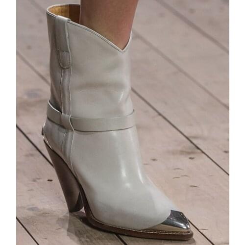 Western Autumn Winter Boots Genuine Leather Overknee Cowboy Boots For Women Motocycle Spike High Heel Biker boots Cap Toe 2020