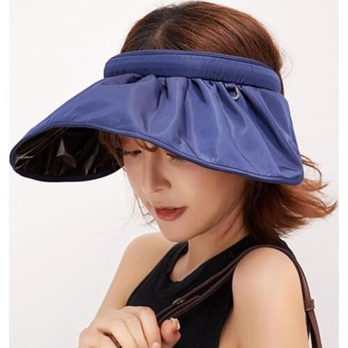 Women Summer Solid Color Anti-UV Wide Brim Empty Top Foldable Visor Cap Sun Hat Womens Caps Ponytail Wide Brim Hat