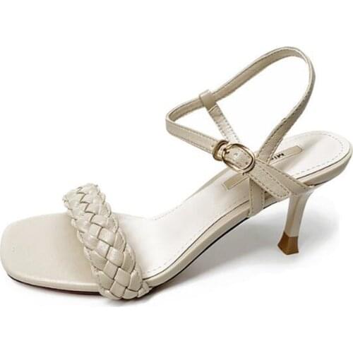 Women sandals PU Buckle Strap 5.5CM Thin Heels High heels Square Toe Shallow women shoes sandalias mujer 2020 size 35-42